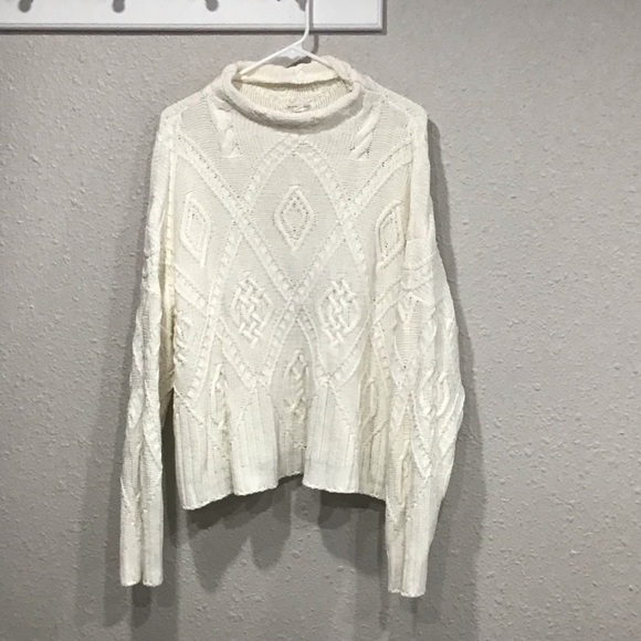 Melrose and Market Ivory Chunky Cable Knit Mock Neck Sweater Women’s L Oversized - Picture 1 of 4